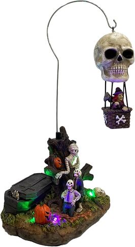 Flesh Eater's Refuge Zombie Theme Spooky Halloween Village Porcelain Colorful LED Lights and Music 7" x 5" x 6.75" in Kuwait
