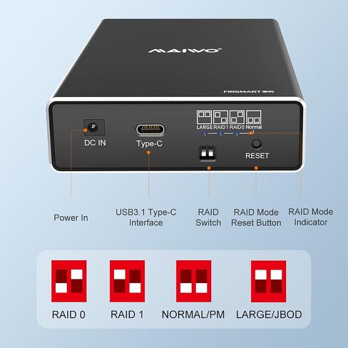 حاوية محرك الأقراص الصلبة MAIWO Dual Bay RAID لمحرك الأقراص الصلبة SATA SSD مقاس 2.5 بوصة، RAID 0/RAID 1/JBOD/PM، USB 3.1 GEN 2 10 جيجابت في الثانية مع UASP، سعة 16 تيرابايت، محرك أقراص HDD خارجي من الألومنيوم in Kuwait