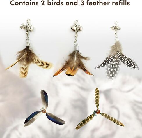 Cat Wand Toy for Indoor Cats, 32'' Flexible Steel Wire 5PCS Feather Cat Toys with Sturdy Wood Handle Replaceable Rotating Feather Cat String Kitten Toy (32'' Steel Wire + 5PCS Feather) in Saudi Arabia
