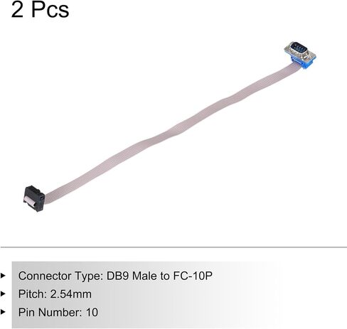 MECCANIXITY 2 قطعة كابل شريط مسطح 10 سنون رمادي DB9 ذكر إلى FC-10P 2.54 مم درجة 30 سم طول كابل منفذ تسلسلي DB للكمبيوتر، شاشة LED، DVD مع 4 براغي in Saudi Arabia