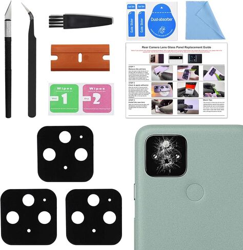 3 Pack for Pixel 5 Back Rear Camera Lens Glass Replacement, Back Camera Lens with Pre-Cut Tape Compatible with Pixel 5, Included Instruction Manual, Toolkit in Saudi Arabia