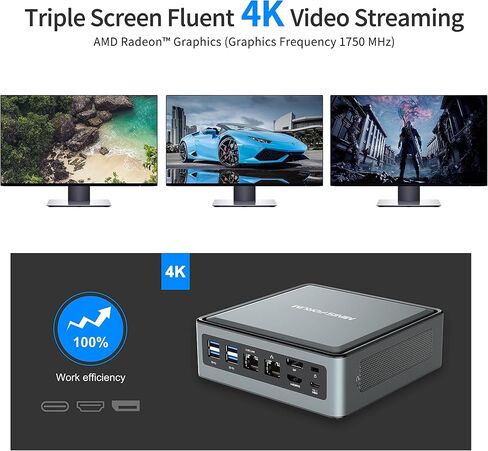 كمبيوتر مكتبي MINISFORUM HM80 Mini PC AMD Ryzen 7 4800U، DDR4 16G RAM+512G SSD، مخرج HDMI/DP/USB-C 4K@60 هرتز، 2X RJ45 (1000/2500 ميجابت في الثانية)، 6X منفذ USB، WIFI6، رسومات AMD Radeon، 2X HDD الفتحة (المتجددة) in Kuwait