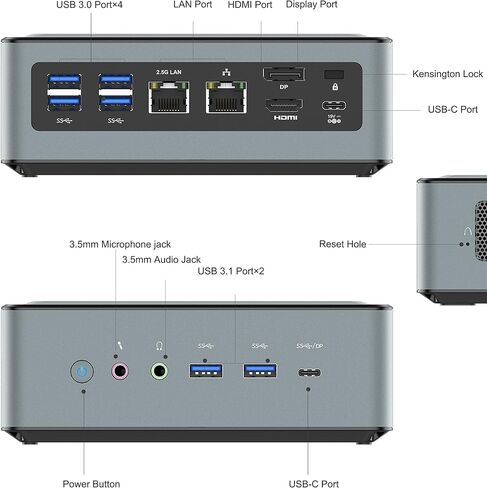 كمبيوتر مكتبي MINISFORUM HM80 Mini PC AMD Ryzen 7 4800U، DDR4 16G RAM+512G SSD، مخرج HDMI/DP/USB-C 4K@60 هرتز، 2X RJ45 (1000/2500 ميجابت في الثانية)، 6X منفذ USB، WIFI6، رسومات AMD Radeon، 2X HDD الفتحة (المتجددة) in Kuwait