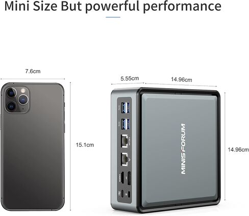 كمبيوتر مكتبي MINISFORUM HM80 Mini PC AMD Ryzen 7 4800U، DDR4 16G RAM+512G SSD، مخرج HDMI/DP/USB-C 4K@60 هرتز، 2X RJ45 (1000/2500 ميجابت في الثانية)، 6X منفذ USB، WIFI6، رسومات AMD Radeon، 2X HDD الفتحة (المتجددة) in Kuwait