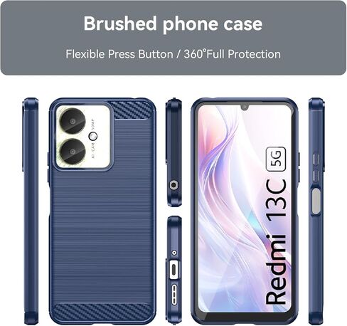 for Xiaomi Redmi13C Phone case, Shockproof, Scratch Resistant Carbon Fiber Jacket, Soft TPU, for xiao Mi Poco C65 case (Blue) in Kuwait