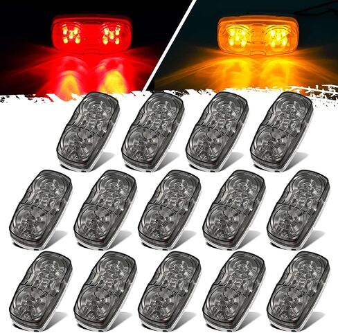 Partsam 14x Trailer RV Marker LED Light Double Bullseye 10 Diodes Clearance Light Red/Amber, 4x2 Tiger Eye/Double Bubble 12V Rectangular LED Side Marker Light Indicators Surface Mount Camper Trucks in Saudi Arabia