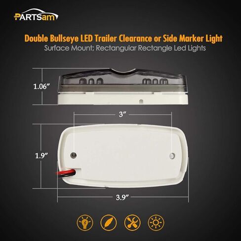 Partsam 14x Trailer RV Marker LED Light Double Bullseye 10 Diodes Clearance Light Red/Amber, 4x2 Tiger Eye/Double Bubble 12V Rectangular LED Side Marker Light Indicators Surface Mount Camper Trucks in Saudi Arabia