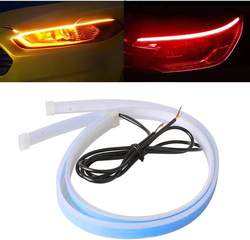 Car Headlight LED Strip, TEKSHINNY 2Pcs 24 Inches RGB Exterior Car LED Strip Light, Flexible Sequential Turn Signal Lights Waterproof Daytime Running Light Strip with Wireless APP Remote Control in Saudi Arabia
