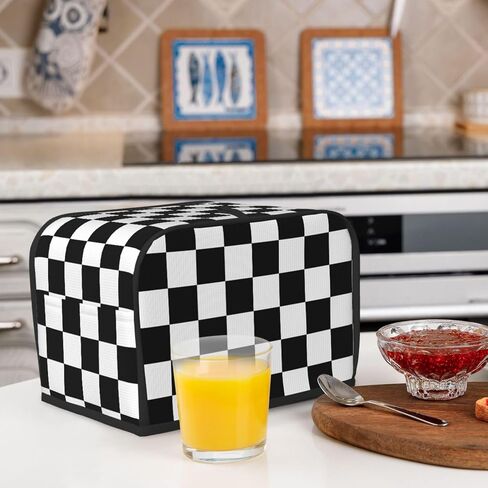 Black White Checkered 2 Slice Bread Machine Cover With Pockets, Toaster Cover Fingerprint Protection/Machine Washable Fits For Most Standard Toasters - S in Saudi Arabia