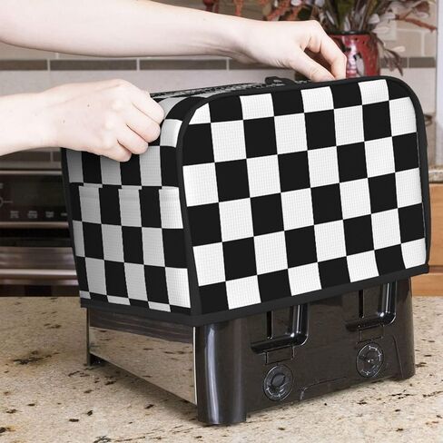 Black White Checkered 2 Slice Bread Machine Cover With Pockets, Toaster Cover Fingerprint Protection/Machine Washable Fits For Most Standard Toasters - S in Saudi Arabia