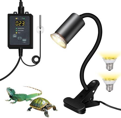SYSAI Reptile Heat Lamp with Digital Thermostat Controller Set, Temperature and Timing Controllable, Dimmable Heat Lamp for Reptiles Turtle Lizard Snake, UVA UVB Heat Lamp (2 Light Bulbs E27) in Saudi Arabia