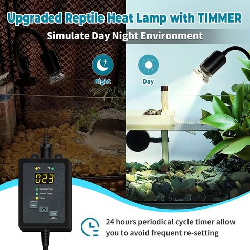 SYSAI Reptile Heat Lamp with Digital Thermostat Controller Set, Temperature and Timing Controllable, Dimmable Heat Lamp for Reptiles Turtle Lizard Snake, UVA UVB Heat Lamp (2 Light Bulbs E27) in Saudi Arabia