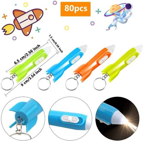 100 Packs Helicopter Flashlight Keychain Rocket Flashlight Keychain for Space Theme Party Birthday New Year Gifs, 4 Colors in Kuwait