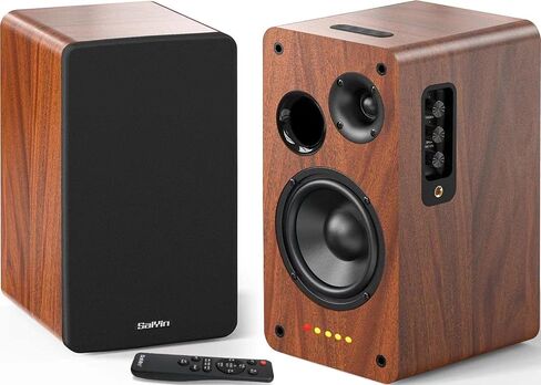 مكبرات صوت Saiyin Bluetooth Bookshelf لمشغل التسجيل، ومكبر صوت شاشة استوديو يعمل مع مكبر صوت 5.2 بوصة، ومكبر صوت بوق ومدخلات RCA البصرية، وخط مضخم صوت خارجي قابل للدوران. in Kuwait