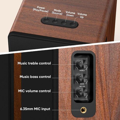 مكبرات صوت Saiyin Bluetooth Bookshelf لمشغل التسجيل، ومكبر صوت شاشة استوديو يعمل مع مكبر صوت 5.2 بوصة، ومكبر صوت بوق ومدخلات RCA البصرية، وخط مضخم صوت خارجي قابل للدوران. in Kuwait