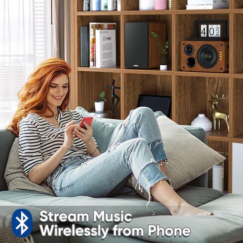 مكبرات صوت Saiyin Bluetooth Bookshelf لمشغل التسجيل، ومكبر صوت شاشة استوديو يعمل مع مكبر صوت 5.2 بوصة، ومكبر صوت بوق ومدخلات RCA البصرية، وخط مضخم صوت خارجي قابل للدوران. in Kuwait