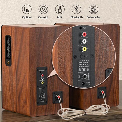 مكبرات صوت Saiyin Bluetooth Bookshelf لمشغل التسجيل، ومكبر صوت شاشة استوديو يعمل مع مكبر صوت 5.2 بوصة، ومكبر صوت بوق ومدخلات RCA البصرية، وخط مضخم صوت خارجي قابل للدوران. in Kuwait