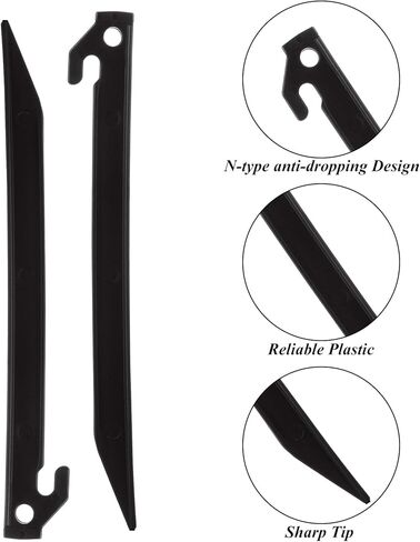 50 عبوة من أوتاد خيمة بلاستيكية مقاس 9 بوصة، أوتاد خيمة شديدة التحمل أوتاد مناظر طبيعية للحديقة، أوتاد مظلة بخطاف مدبب للتخييم والبستنة وحقائب الظهر في الحديقة الخارجية (أسود) in Kuwait