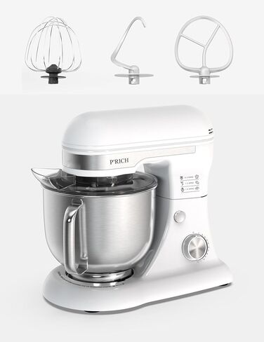خلاط بحامل P'RICH، 5.3-QT 300W 12 سرعة، خلاط طعام برأس مائل، خلاط كهربائي للمطبخ مع واقي من الرذاذ، خطاف عجين، سوط سلكي ومضرب، مناسب لمعظم أفراد العائلة (YM609 أبيض) in Saudi Arabia