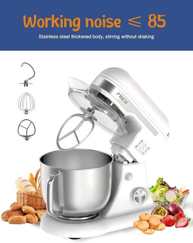خلاط بحامل P'RICH، 5.3-QT 300W 12 سرعة، خلاط طعام برأس مائل، خلاط كهربائي للمطبخ مع واقي من الرذاذ، خطاف عجين، سوط سلكي ومضرب، مناسب لمعظم أفراد العائلة (YM609 أبيض) in Saudi Arabia