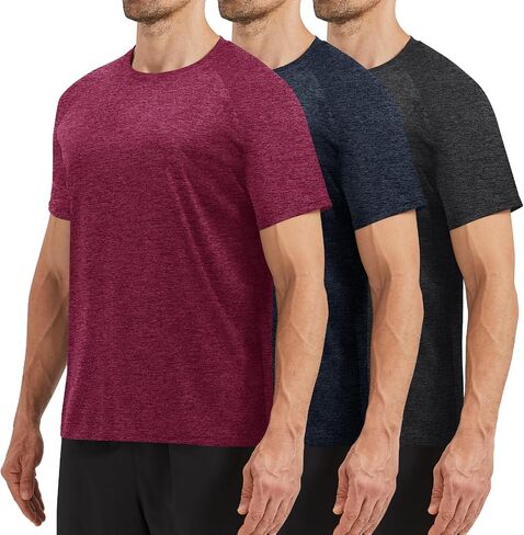 3 Pack Workout Mens Shirts - Dry Fit Causal Moisture Wicking Work Gym Athletic Short Sleeve for Basketball Running in Saudi Arabia