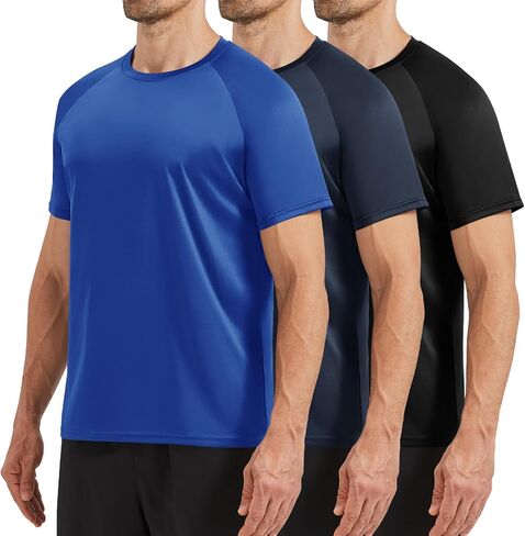 3 Pack Workout Mens Shirts - Dry Fit Causal Moisture Wicking Work Gym Athletic Short Sleeve for Basketball Running in Saudi Arabia
