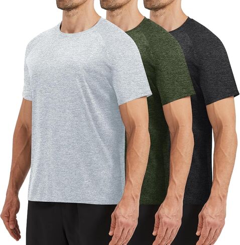 3 Pack Workout Mens Shirts - Dry Fit Causal Moisture Wicking Work Gym Athletic Short Sleeve for Basketball Running in Saudi Arabia