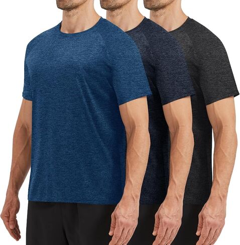 3 Pack Workout Mens Shirts - Dry Fit Causal Moisture Wicking Work Gym Athletic Short Sleeve for Basketball Running in Saudi Arabia