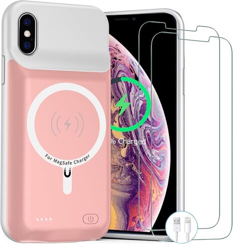 Battery Case for iPhone X/ XS, Newest 10000mAh Rechargeable Portable Charging Case with Wireless Charging Compatible for iPhone X/ XS (5.8 inch) with Carplay Extended Battery Pack Charger Case (Pink) in Saudi Arabia