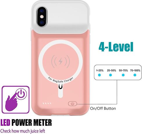 Battery Case for iPhone X/ XS, Newest 10000mAh Rechargeable Portable Charging Case with Wireless Charging Compatible for iPhone X/ XS (5.8 inch) with Carplay Extended Battery Pack Charger Case (Pink) in Saudi Arabia