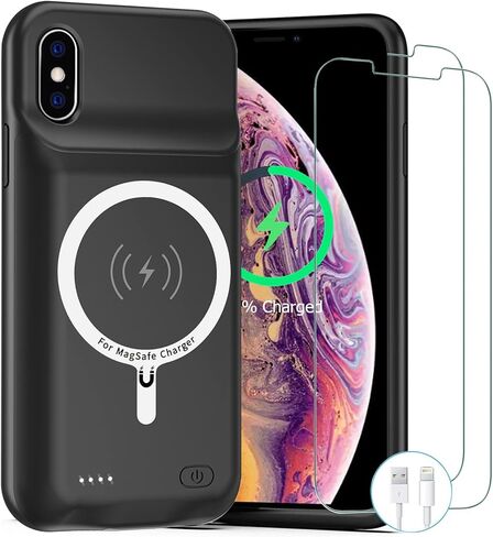 حافظة بطارية لهاتف iPhone X/ XS، أحدث حقيبة شحن محمولة قابلة لإعادة الشحن بقدرة 10000 مللي أمبير في الساعة مع شحن لاسلكي متوافق مع iPhone X/ XS (5.8 بوصة) مع علبة شاحن بطارية ممتدة Carplay (وردي) in Kuwait