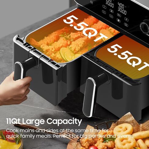 مقلاة هوائية مزدوجة Iceagle 11 QT - 1700 واط 6 في 1 مع سلتين، شاشة تعمل باللمس، مقبض تحكم دقيق، لمسة نهائية متزامنة وطهي مزدوج، 95 درجة فهرنهايت - 400 درجة فهرنهايت، وصفات للوجبات السهلة in Saudi Arabia