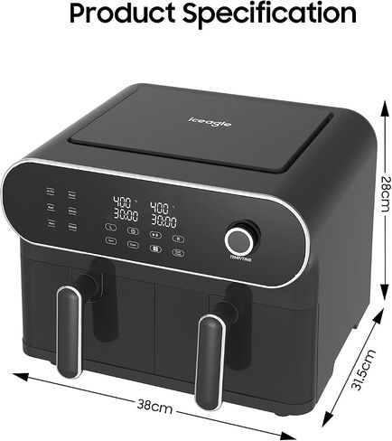 مقلاة هوائية مزدوجة Iceagle 11 QT - 1700 واط 6 في 1 مع سلتين، شاشة تعمل باللمس، مقبض تحكم دقيق، لمسة نهائية متزامنة وطهي مزدوج، 95 درجة فهرنهايت - 400 درجة فهرنهايت، وصفات للوجبات السهلة in Saudi Arabia