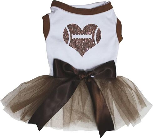 فستان Petitebella Bling Rugby Heart Puppy Dog (أبيض/بني، متوسط) in Kuwait