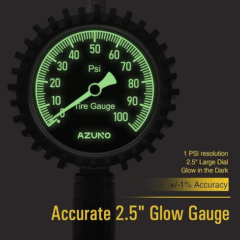 AZUNO Digital Tire Inflator with Pressure Gauge, 200 PSI, Heavy Duty Air Compressor Accessories, w/Rubber Hose Lock on Air Chuck and Quick Connect Coupler in Saudi Arabia