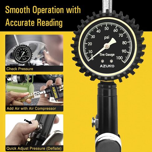 AZUNO Digital Tire Inflator with Pressure Gauge, 200 PSI, Heavy Duty Air Compressor Accessories, w/Rubber Hose Lock on Air Chuck and Quick Connect Coupler in Saudi Arabia