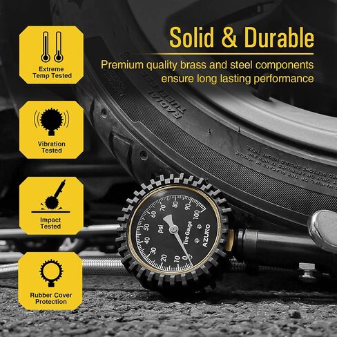 AZUNO Digital Tire Inflator with Pressure Gauge, 200 PSI, Heavy Duty Air Compressor Accessories, w/Rubber Hose Lock on Air Chuck and Quick Connect Coupler in Saudi Arabia