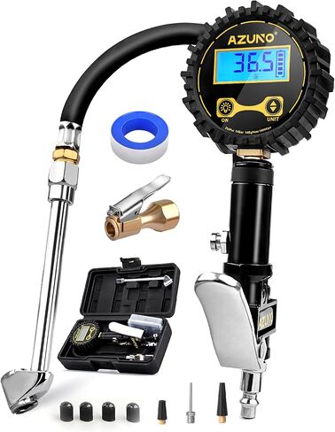 AZUNO Digital Tire Inflator with Pressure Gauge, 200 PSI, Heavy Duty Air Compressor Accessories, w/Rubber Hose Lock on Air Chuck and Quick Connect Coupler in Saudi Arabia