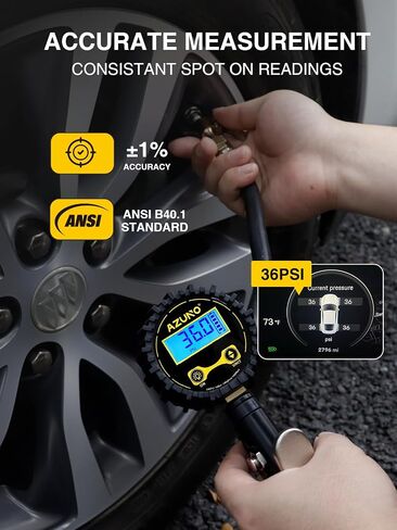 AZUNO Digital Tire Inflator with Pressure Gauge, 200 PSI, Heavy Duty Air Compressor Accessories, w/Rubber Hose Lock on Air Chuck and Quick Connect Coupler in Saudi Arabia