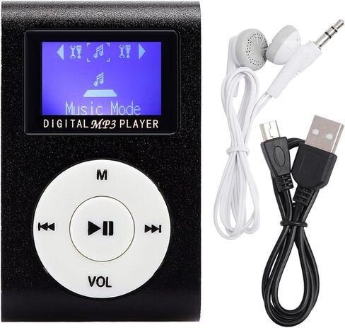 مشغل MP3 للقرآن 128 جيجا بايت موسيقى Mini Mp3 6×6×5 0.8 بوصة شاشة LCD صغيرة محمولة مشغل موسيقى Mp3 مشبك معدني صغير Mp3 يدعم بطاقة الذاكرة مع سماعة أذن 3.5 مم in Saudi Arabia