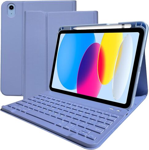 Keyboard Case for iPad 10th Generation 2022 10.9-inch - iPad 10th Generation Case with Keyboard - Detachable Wireless Bluetooth Keyboard - Smart Folio Cover with Pencil Holder, Purple in Saudi Arabia