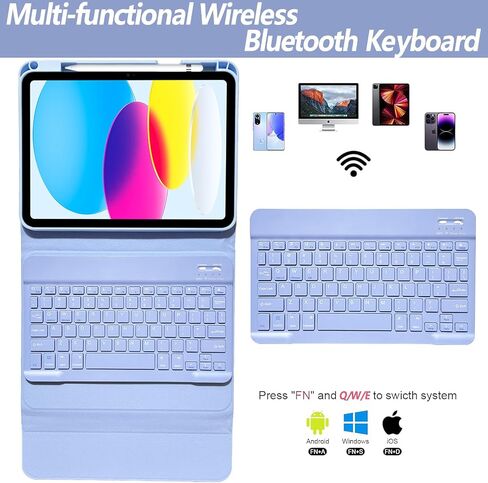 Keyboard Case for iPad 10th Generation 2022 10.9-inch - iPad 10th Generation Case with Keyboard - Detachable Wireless Bluetooth Keyboard - Smart Folio Cover with Pencil Holder, Purple in Saudi Arabia