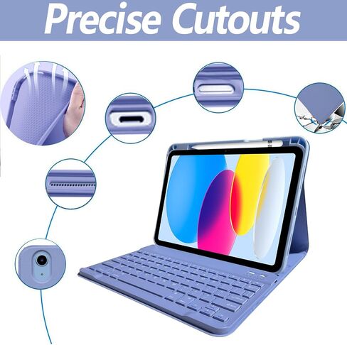 Keyboard Case for iPad 10th Generation 2022 10.9-inch - iPad 10th Generation Case with Keyboard - Detachable Wireless Bluetooth Keyboard - Smart Folio Cover with Pencil Holder, Purple in Saudi Arabia