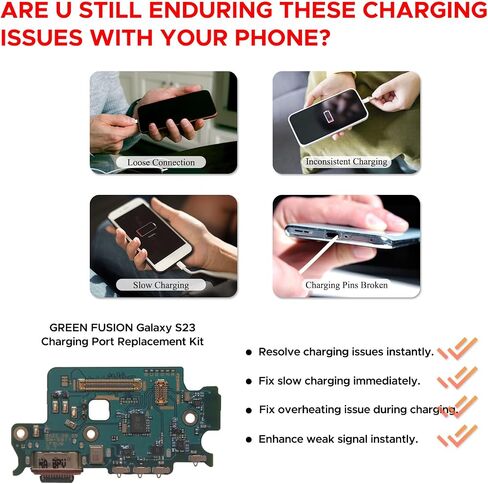 طقم استبدال منفذ الشحن متوافق مع الإصدار الأمريكي Galaxy S23، موصل USB-C للوحة الإرساء فقط لـ S23 SM-S911U، SM-S911U1، SM-S911W، مع دليل التعليمات، مجموعة الأدوات in Saudi Arabia