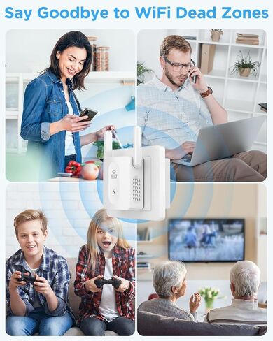 معزز إشارة موسع نطاق WiFi، مكرر WiFi مع هوائيين يغطي مساحة تصل إلى 9880 مترًا مربعًا. قدم مع منفذ إيثرنت للمنزل، موسع واي فاي بسرعات عالية وتغطية كاملة 360 درجة، إعداد سريع in Kuwait