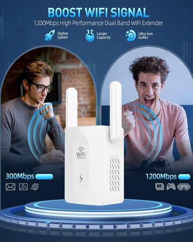 معزز إشارة موسع نطاق WiFi، مكرر WiFi مع هوائيين يغطي مساحة تصل إلى 9880 مترًا مربعًا. قدم مع منفذ إيثرنت للمنزل، موسع واي فاي بسرعات عالية وتغطية كاملة 360 درجة، إعداد سريع in Kuwait