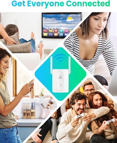 معزز إشارة موسع نطاق WiFi، مكرر WiFi مع هوائيين يغطي مساحة تصل إلى 9880 مترًا مربعًا. قدم مع منفذ إيثرنت للمنزل، موسع واي فاي بسرعات عالية وتغطية كاملة 360 درجة، إعداد سريع in Kuwait