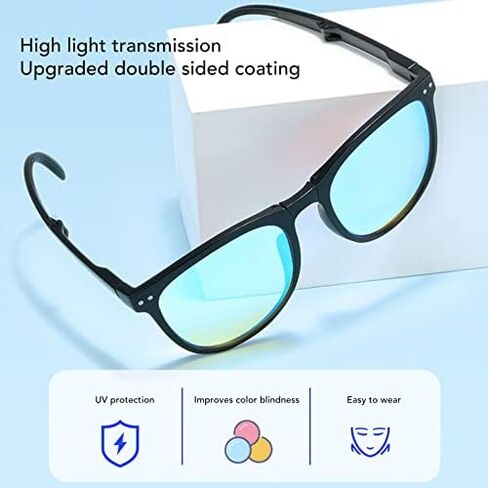 Folding Color Blind Glasses, Colorblind Correcting Glasses Red Green Blind Correcting Glasses Folding Portable Eyeglasses Weakness Glasses Color Blindness Glasses for Men Women (Black) in Saudi Arabia