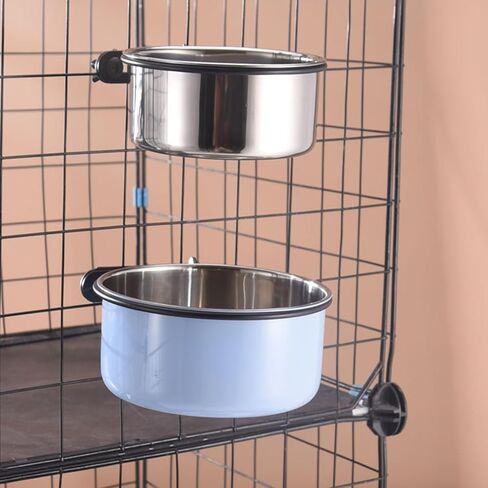 2 حزمة الكلب قفص السلطانيات حامل شنقا قاعدة حامل حلقة المسمار على نوع لقفص الأسلاك قطرها 10 سم وعاء الماء الفولاذ المقاوم للصدأ إعادة الملء طبق الطعام الحيوانات الأليفة الكلاب الصغيرة جرو القط أرنب الطيور in Kuwait