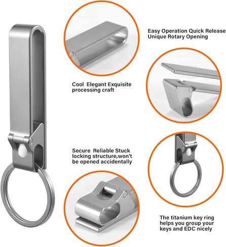 Titanium Carabiner Keychain Belt Clasp Clip,Heavy Duty EDC Key Holder,Key Clip Quick Release Hooks with Keyring for Outdoor(12ＭＭ) in Kuwait